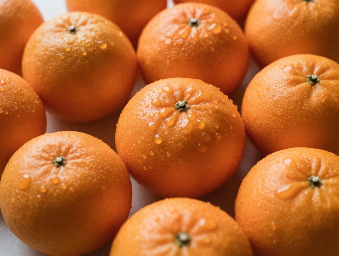 Makrograficzne zdjęcie przekroju pomarańczy z kroplami soku — podkreślone naturalne struktury komórkowe w ciepłym pomarańczowym świetle